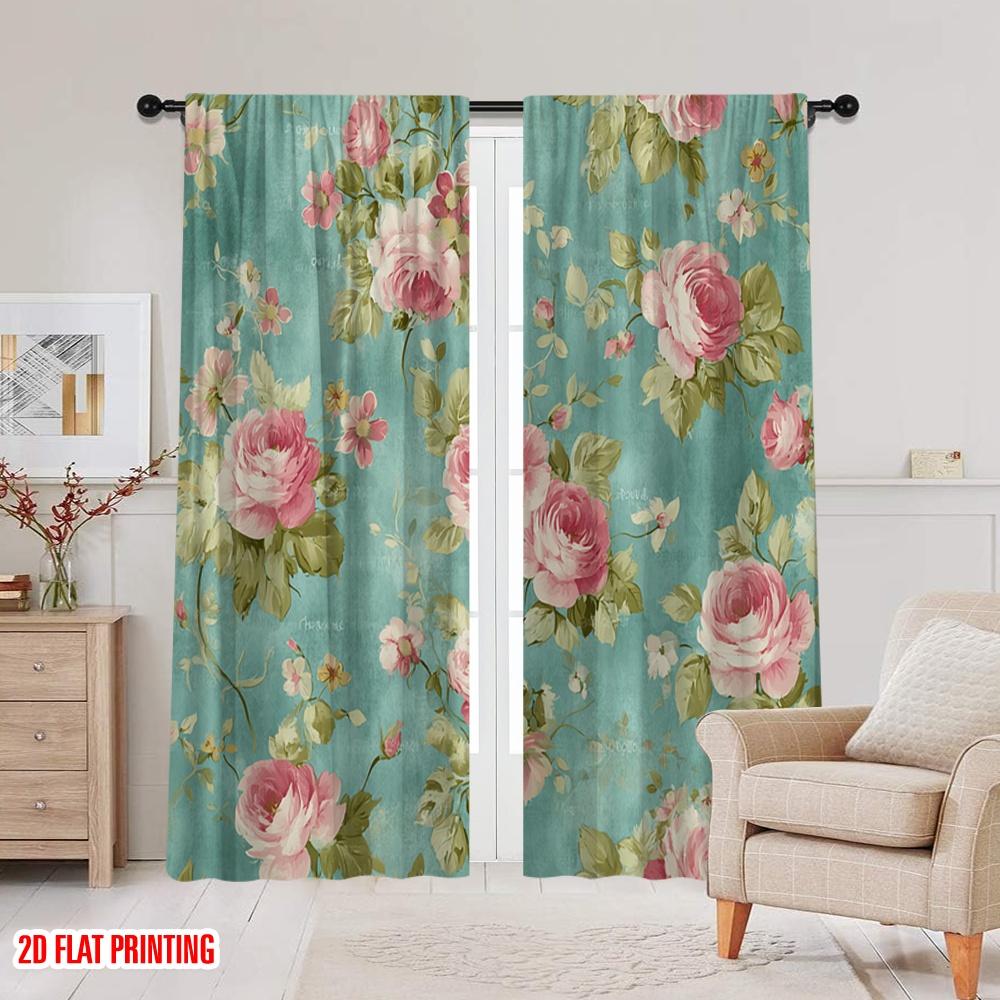 2 Stück, 2D-Flachdruck Vorhänge Rollos Blumige Eleganz(1) Strapazierfähiger 100% Polyesterstoff (ohne Stange) Innendekoration