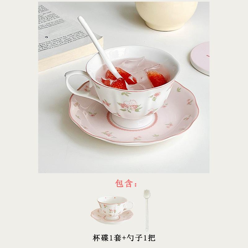 Pink Rabbit Cerc Coffee Cup And Plate Set ternoon Tea Cute Girl Heart Vintage Korean Sle Breakfast Dining Utensils Set