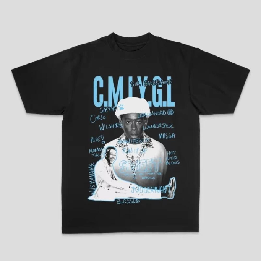 

2025 Ретро Тренд Портрет Tyler The Creator Футболка Летняя Уличная Футболка Мужская Женская Топ Повседневный Харадзюку Y2K Хип-Хоп Рэпер Певец2 S чёрный