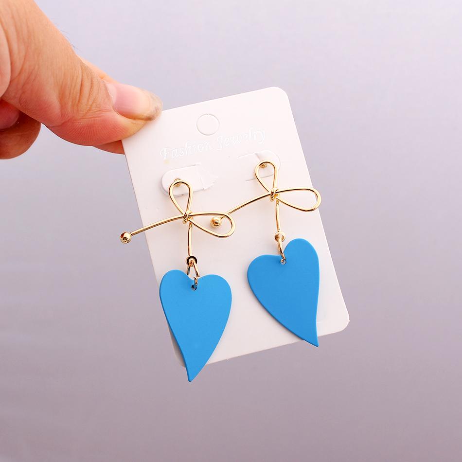 Women Heart Drop Earrings for Party Jewelry Vintage Gold Color Metal Bow Knot Earrings Geometric Female Brincos 2024 New Fashion