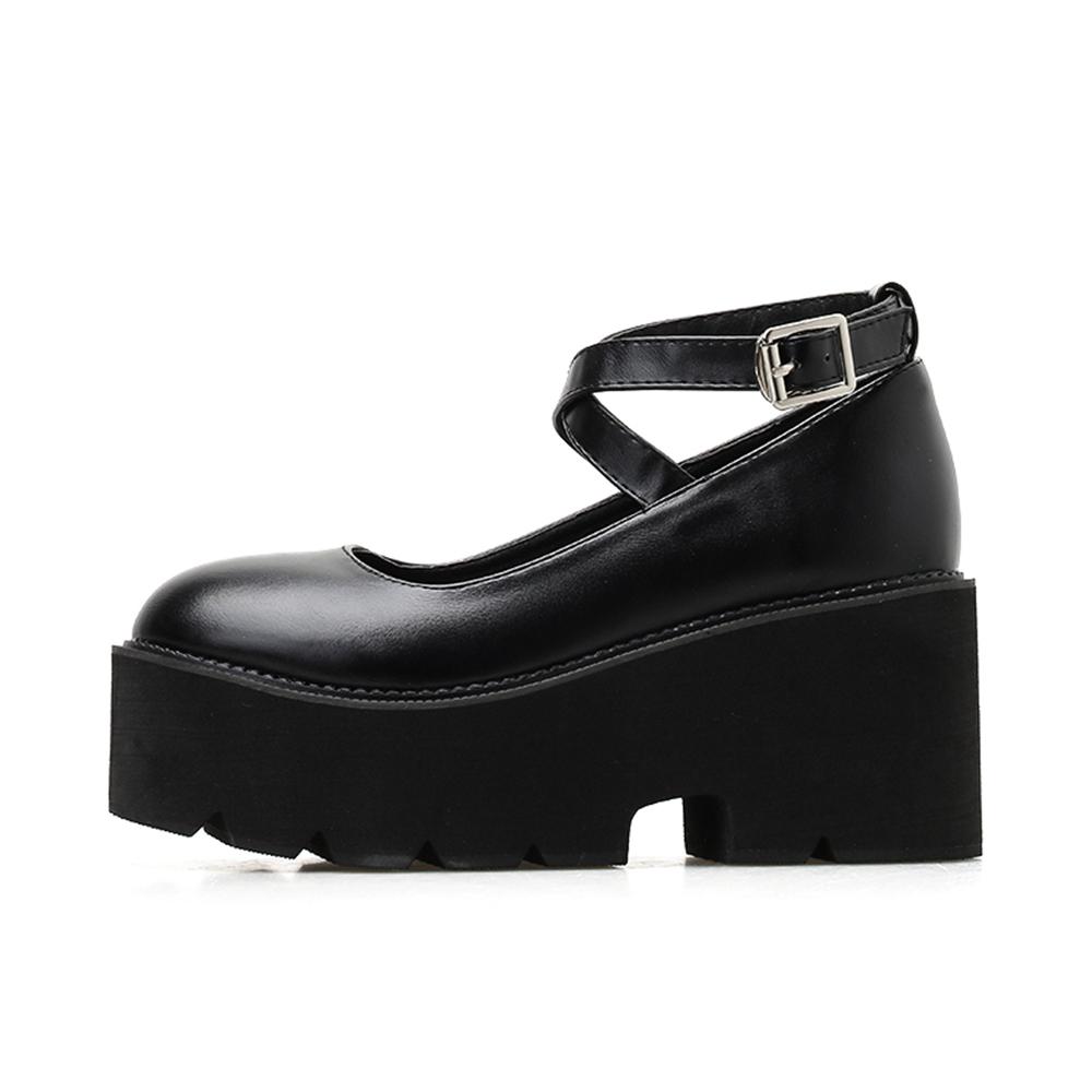 נעלי סטודנטים נערה נעלי LOLITA נעליים אחידות עקב פלטפורמה מעור PU רצועת קרסול נעלי עקב לנשים מרי ג'יינס לקוספליי לנשים
