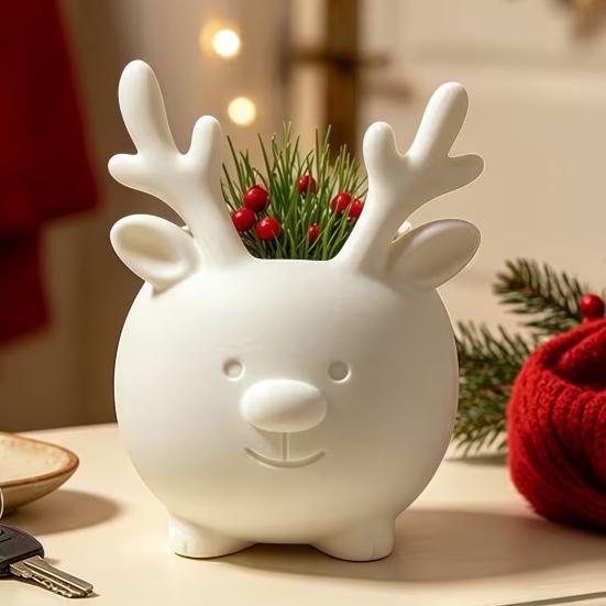Office Desk Accessory 3D Printed Reindeer Succulents Planter Pot for Indoor Plants, Decorative Desktop Plant Organizer, Christmas Table Ornament,