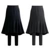 Winter Culottes Elastic High Waist Solid Color Versatile Skirt Leggings Combo Solid Color Thickened Warm Skirt Leggings