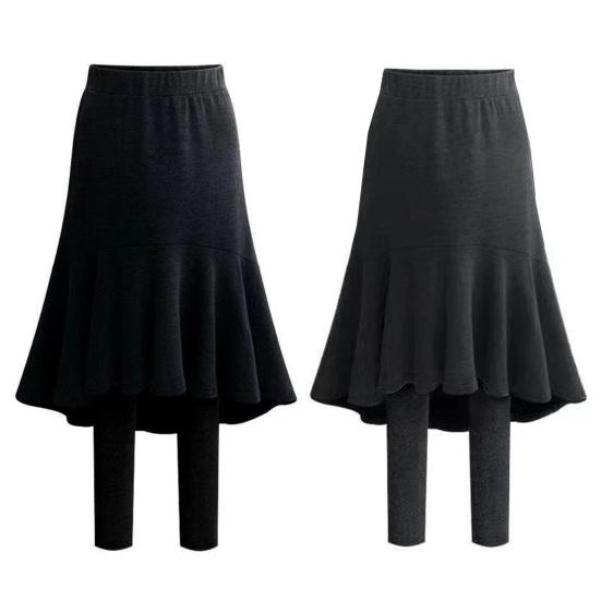 Winter Culottes Elastic High Waist Solid Color Versatile Skirt Leggings Combo Solid Color Thickened Warm Skirt Leggings