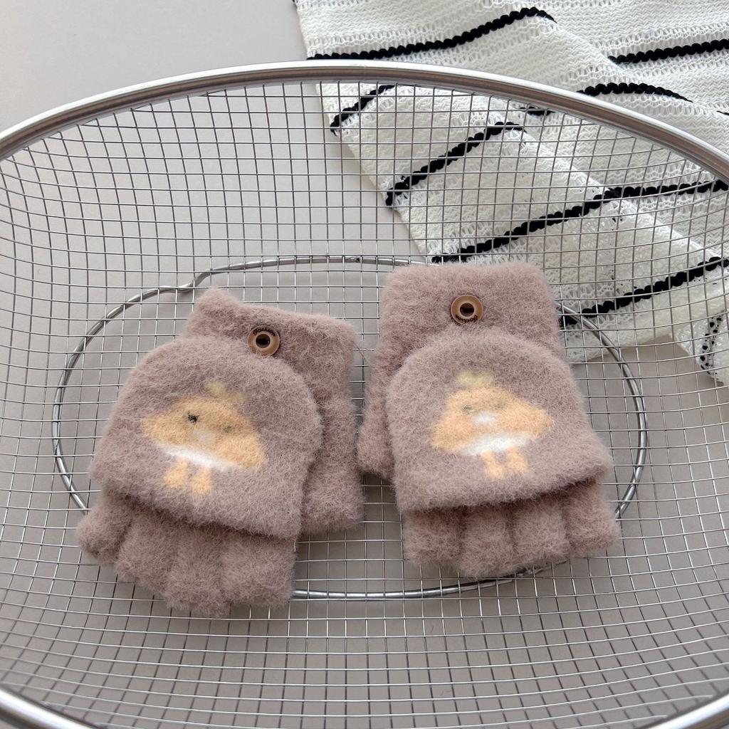 Kinderhandschuhe für 2-7 Jahre 25 Winter Cartoon Baby Kälteschutz Niedlich Warm Verdickt Fünf-Finger Klapp Halb-Finger