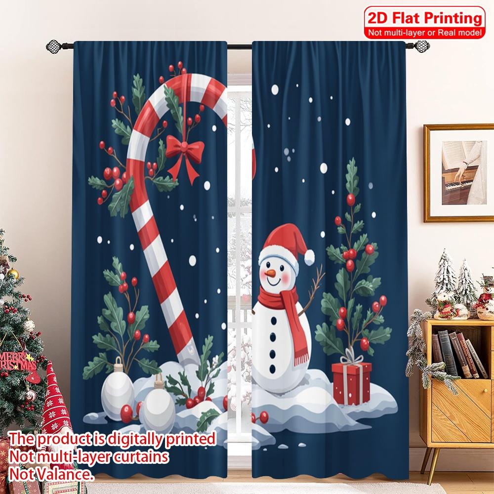 

2pcs 2D flat printing Christmas Window Curtains Christmas Candy Cane Snowman Wreath 100% Polyester Fabric Without Electricity 52.50×116.00 CM 2pcs