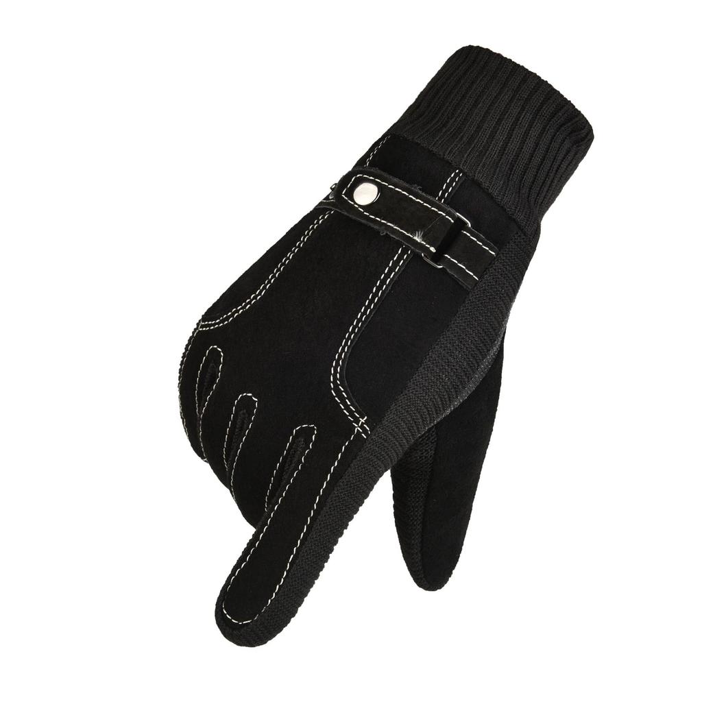 Pigskin Gloves Men's New Autumn and Winter Ski Gloves Outdoor Cycling Bicycle Leather Gloves Warm and Thickened Anti-slip
