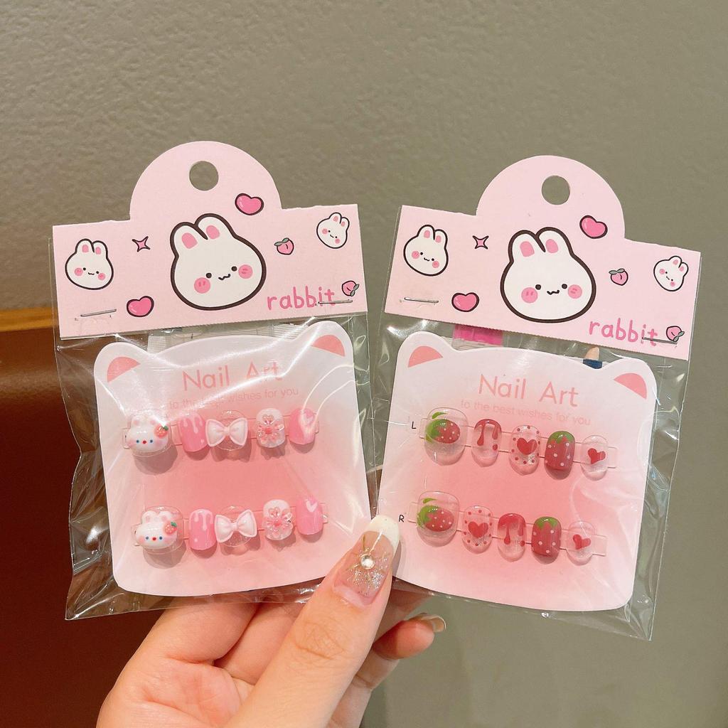 Cartoon-Fingernagelspitzen für Mädchen - Neujahrsstil Gelee-Kleber, Abnehmbare Nail-Art-Sticker, Perfektes Geschenk für kleine Mädchen