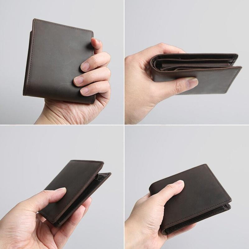 Cartera para Hombre de Cuero Crazy Horse con Bolsillo para Monedas y Tarjetero Cuero Genuino Vacuno Hombre Monedero