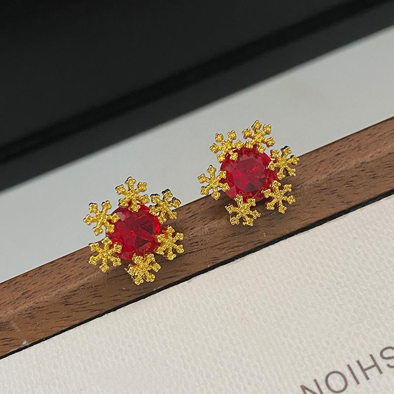

Серьга-гвоздик в форме снежинки с красным драгоценным камнем, изысканный и небольшой дизайн, милый и универсальный, высокого класса красный