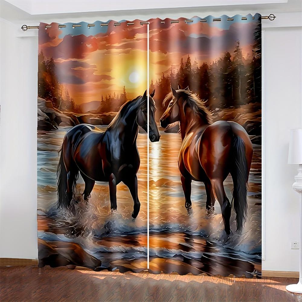 Horse Pattern Drapes Decorative Windowpane Drapes Windowpane Treatments Ideal for Bedchamber Livingroom Space Household Ornament Space Ornament