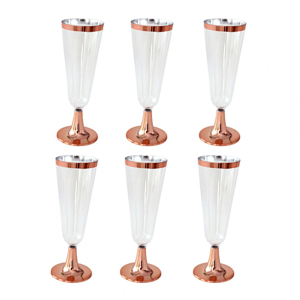 

6Pcs/Set 150ml Wine Glass Stylish Plastic Golden Rim Glass Cup Champagne Glass Party Bar Wedding Christmas Vintage Wine Goblet 101-200ml рожевий колір золота