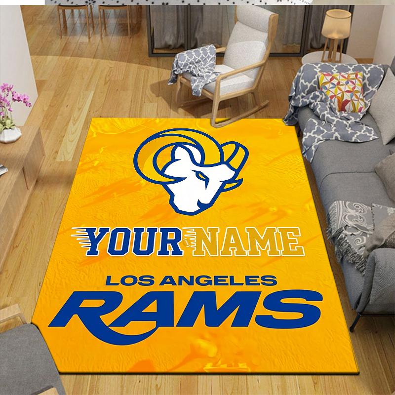 Custom Name,Los Angeles Rams Home Sofa Decoration for Living Room & Bedroom, Non‑Slip Play Flannel Floor Mat for Game Room