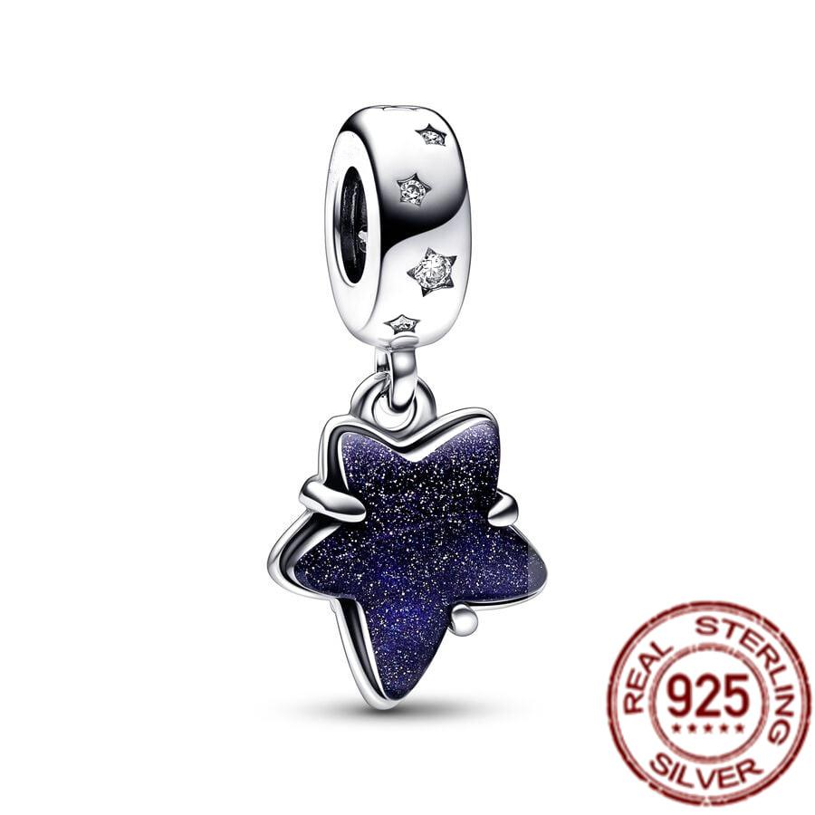 Celestial Shooting Star Heart Balon aer dublu și albastru Dangle Charms Mărgele se potrivesc cu bijuterii de brățară din argint 925 originale