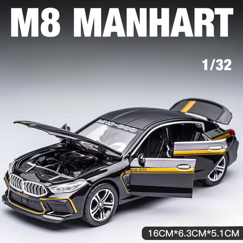 1/32 BMW MH8 800 Manhart Diecast Car Toy for Children Miniature Model Pull Back Sound & Light Collection Gift for Boys Kid Gift