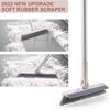 Grout Brush with Long Handle, 2 In 1 Floor Scrub Brush with Squeegee, Shower Scrubber Cleaner Swivel Stiff Bristle for Cleaning Baseboards Tile
