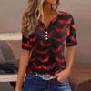 Women's T Shirt Halloween Print Button Short Sleeve Daily Weekend Fashion Basic V- Neck Regular Top