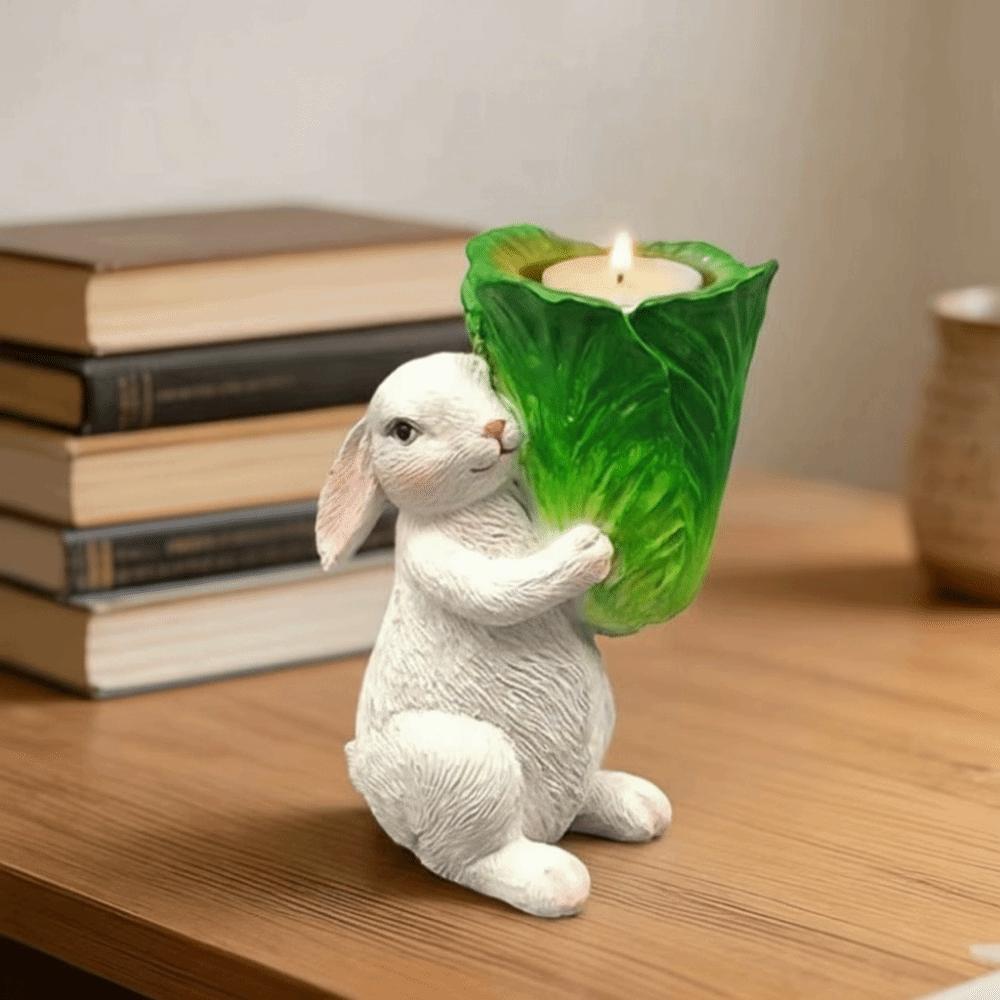 Landscape Heat Resistant Easter Bunny Candlestick Cartoon Vintage Candle Holders Decorative Resin Sculpture Fireplace Decor