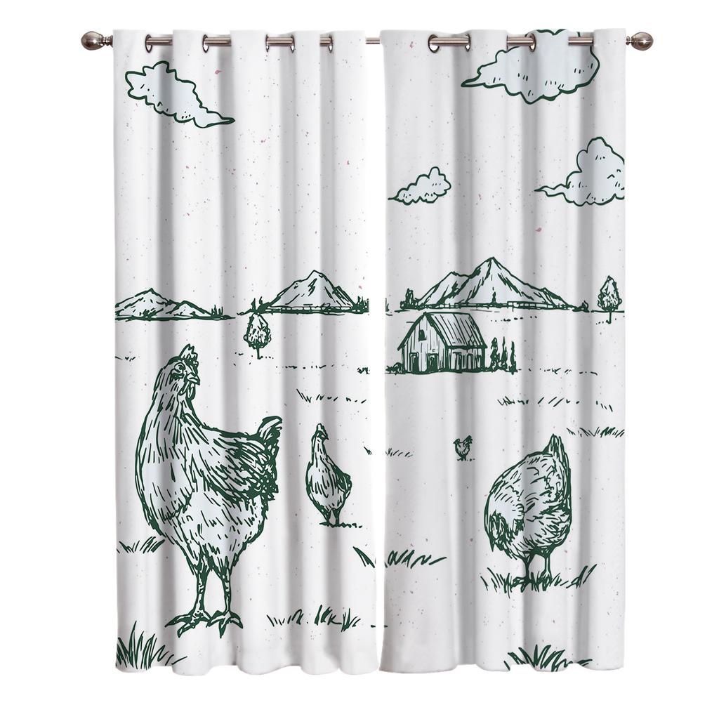 Country Graffiti Chicken Hill House Country Style Window Curtains Scenic Curtains for Living Room Decorative Items Living Room
