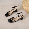 Fashion 2025 Cross Band High Heels Sandals Women Thick Heel Summer Shoes Solid Color Ankle Strap Gladiator Sandalias De Tacón