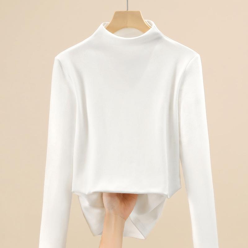 Double-sided German Velvet Base Shirt for Women New Women's Clothing with Temperament Waist-hugging and Thermal Inner Wear Solid Color Top