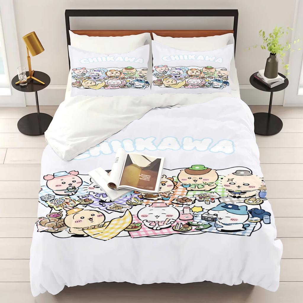 Chiikawa Schlafzimmer Kinder Bettwäsche Set Bettbezug Komfort Queen Mit Kissenbezug Weihnachtsgeschenke Zuhause