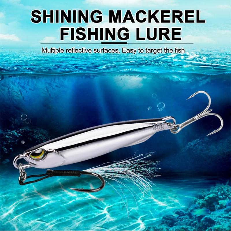 Lure Bait Sinking Long Casting Jig with Feather Treble Hook Metal Spinner Quick Draw Special for Mackerel Bass Whitebait Fake Ba