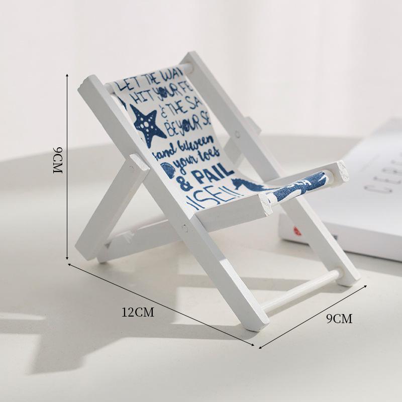 Wooden Beach Chair Ornament Mediterranean Style Mobile Phone Holder Home Room Creative Decoration Jewelry Props