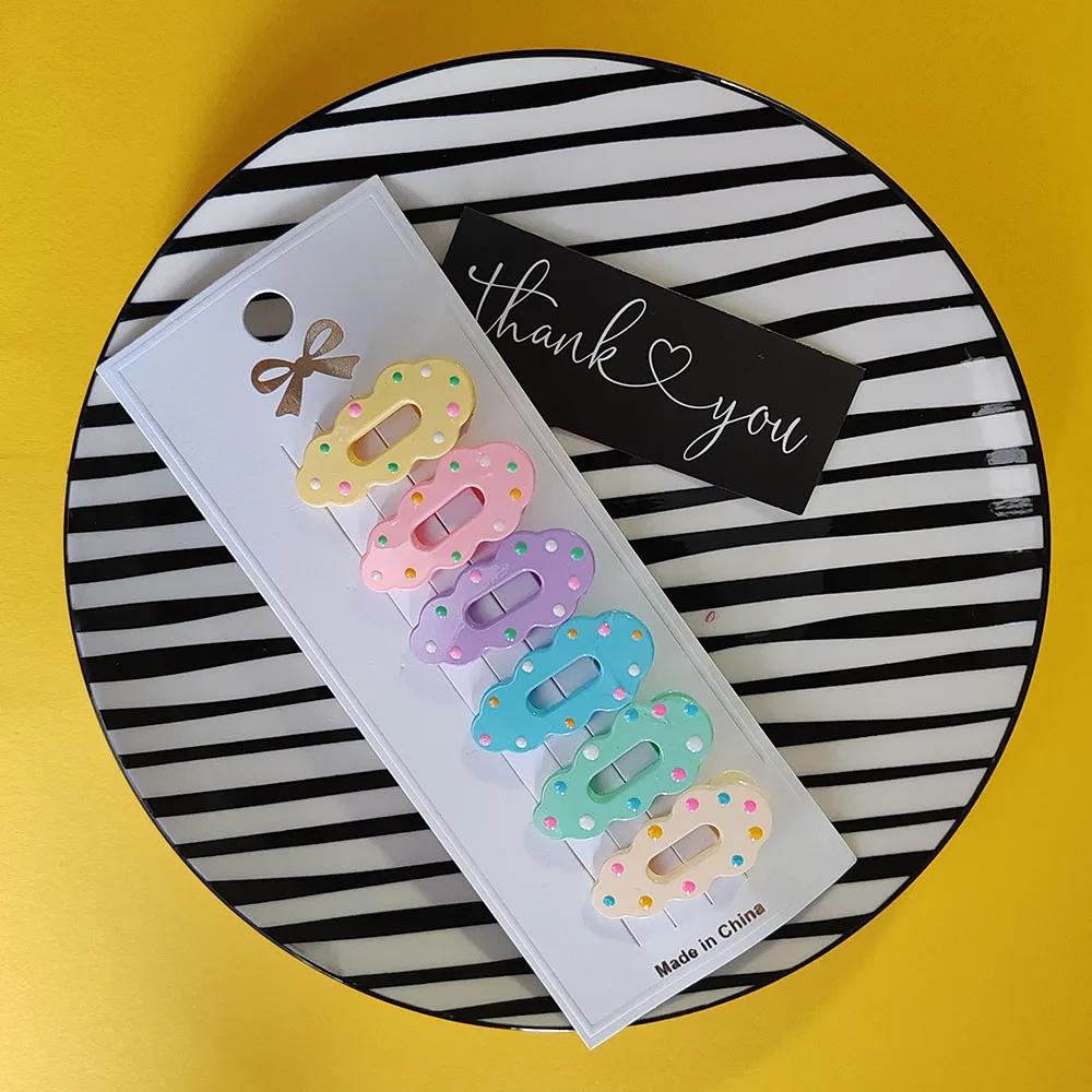 6pc Cute European and American Colorful Dot Hairpin Hair Side Clips for Women Girls Children Gift Korean Hair Accessories