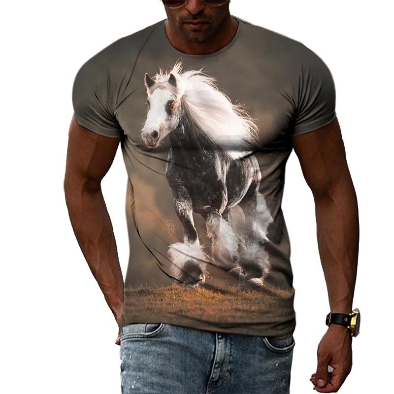 Trend Cool Style Animal Horse Graphic T Shirts Men Summer Fashion Personality Round Neck T-shirt Hip Hop 3D Print Harajuku Tee