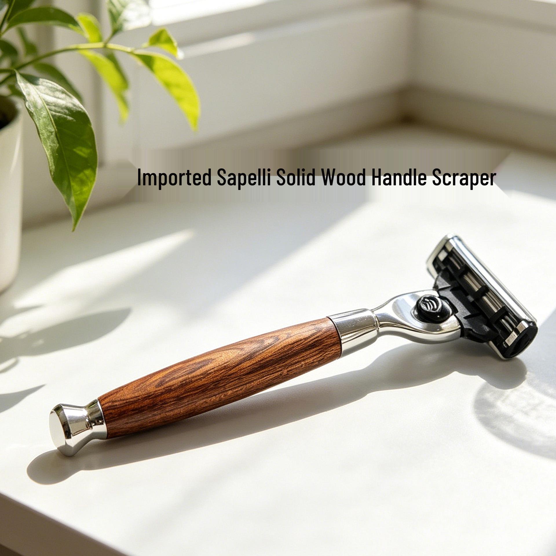 Sabihli Wood Hair Remover: Men s & Women s Manual Razor, Beard Trimmer with Solid Wood Handle, Three-Layer Shaver Imported Sapele Wood Handle without Blades