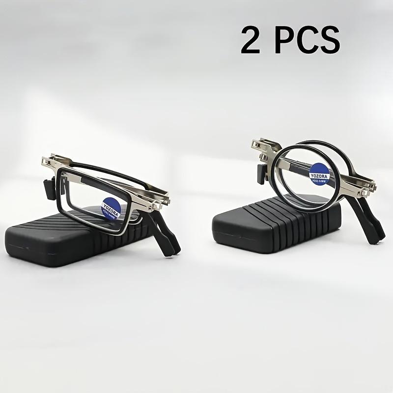 2 Piece Set of Round and Rectangular Portable Folding Comfortable High-definition Anti Blue Light Glasses with Case