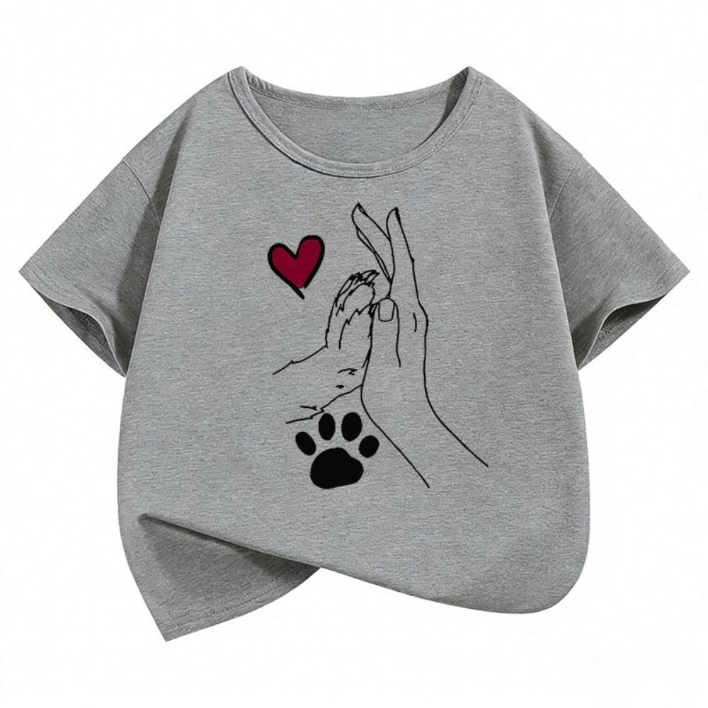 Cute Cat Paw Heart Kids Tshirts Summer Short Sleeve Tees Cartoon Boys Girls Clothes Kawaii Tops Y2K Children T-shirt