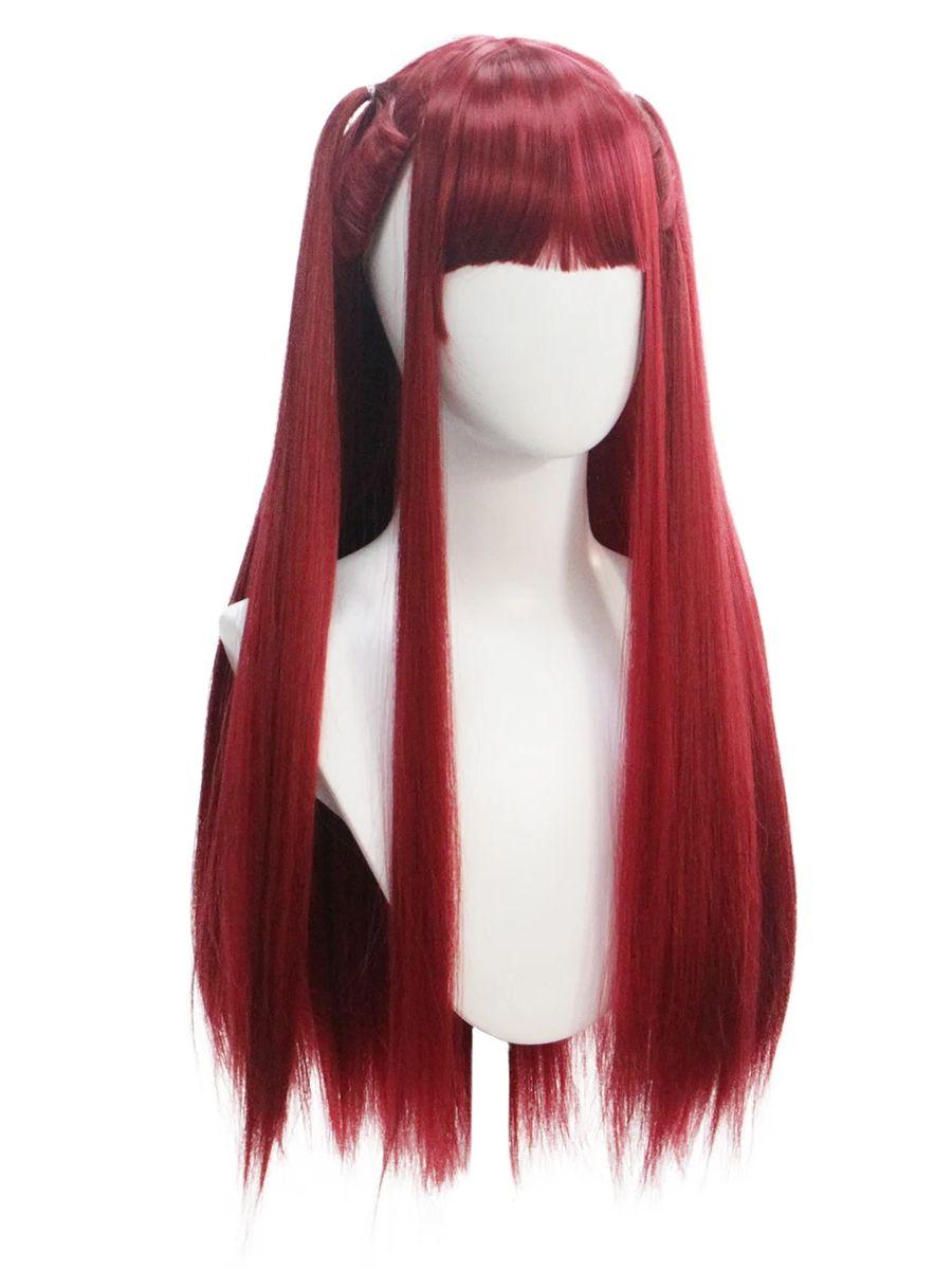 

Кроваво-красная прямая челка коса длинные прямые волосы синтетический парик аниме дьявол косплей парик синтетический парик для вечеринки красный