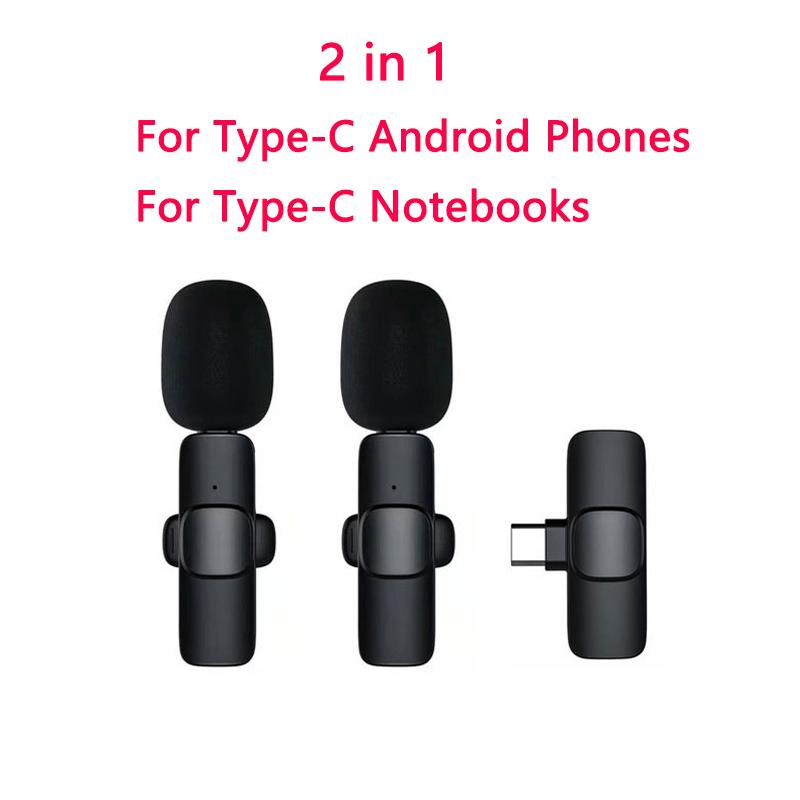 2 In 1 Wireless Lavalier Microphone Portable Audio Video Recording Live Broadcast Gaming for iOS Type C Live Broadcast Game Mic