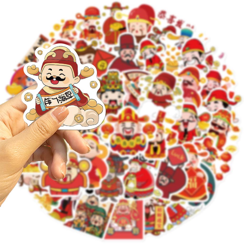 50 Cartoon God of Wealth Coming Graffiti Stickers Guitar Notebook Suitcase DIY Waterproof Stickers