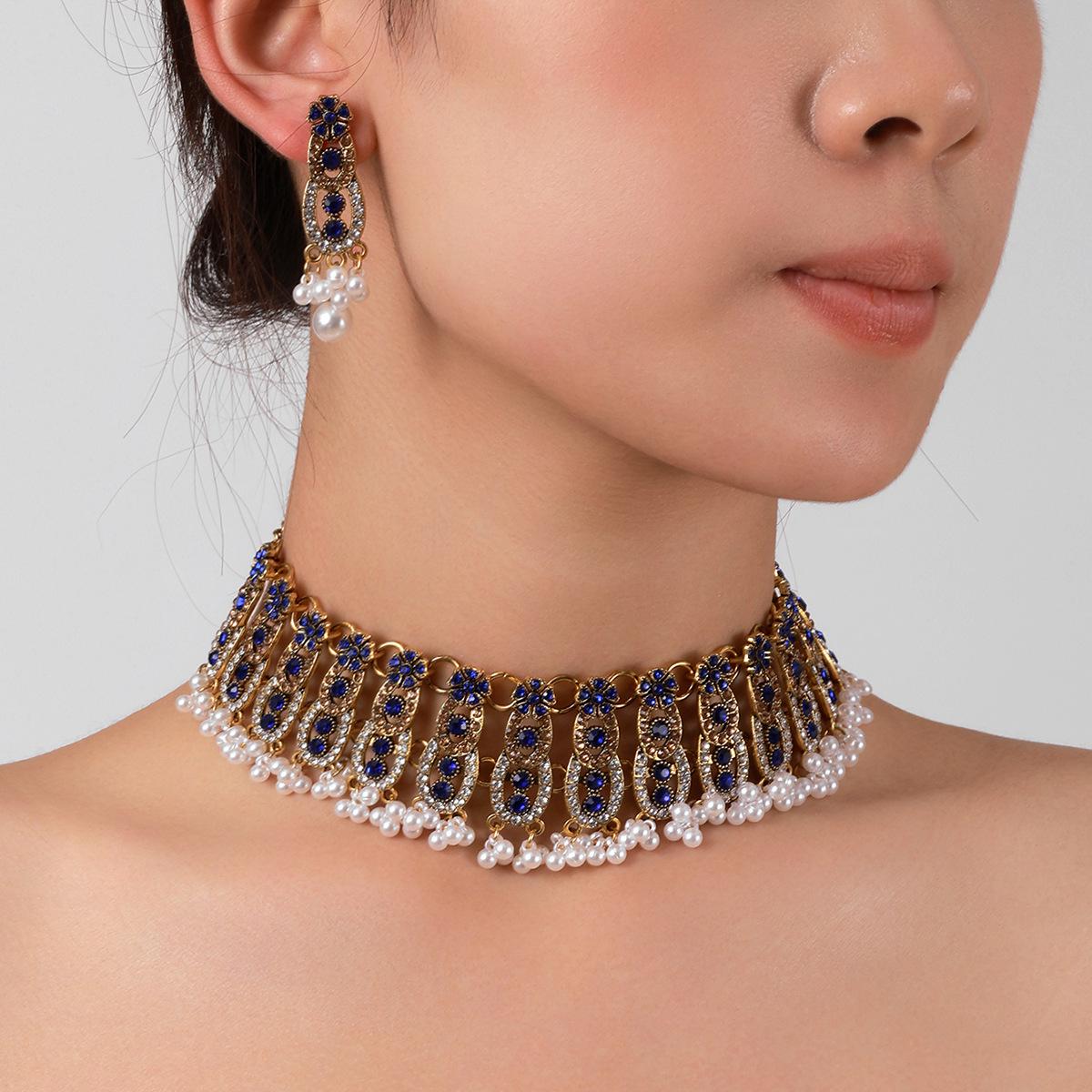 European Retro Multi-layer Gold Gemstone Jewelry Set