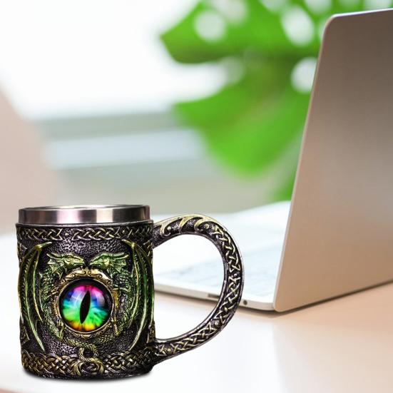 Hrnek na pivo Viking Dragon 450ml Nerezový hrnek z pryskyřice Ručně malovaný středověký hrnek na pivo Kávový čaj Dárek pro muže Fanoušci Viking Decor