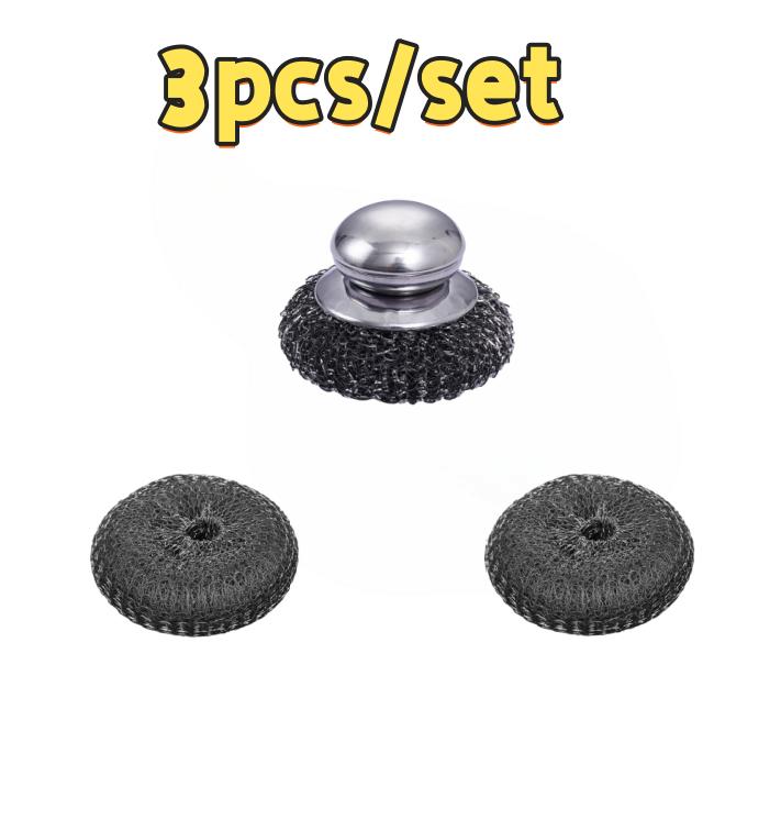 Spazzola per pentole in acciaio inossidabile da cucina con manici Spazzola per pentole in metallo resistente con sfera in filo per lavare i piatti Strumento per la pulizia di pentole e padelle in casa