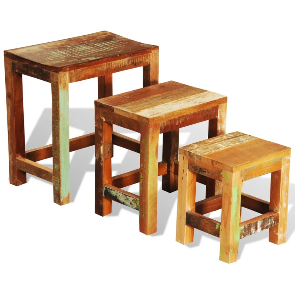 Vidaxl Set of 3 Nesting Tables, Solid Reclaimed Wood