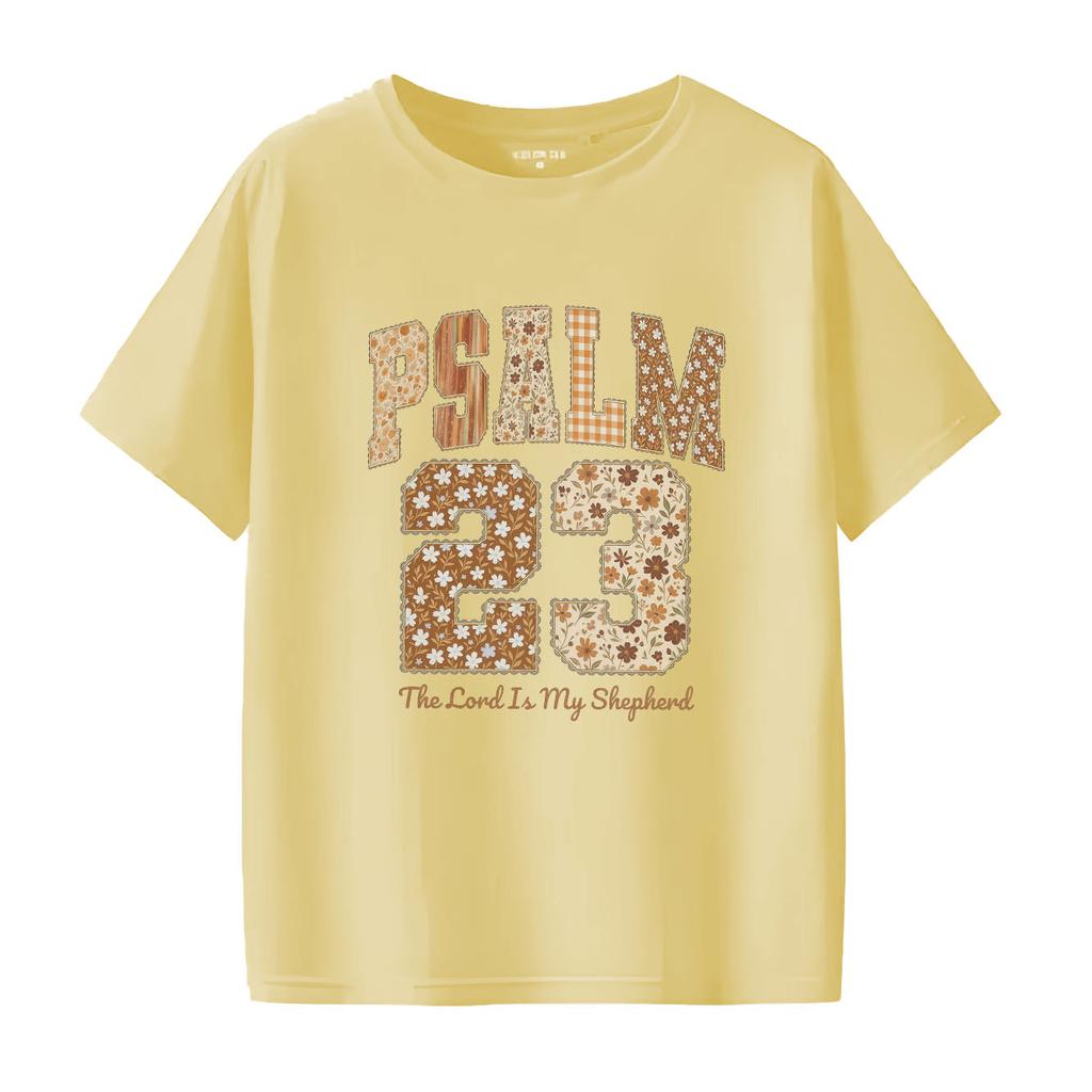 Fashionable Retro PSALM Printed Pattern Tshirt Short Sleeved Round Neck Casual Versatile Womens Tshirt
