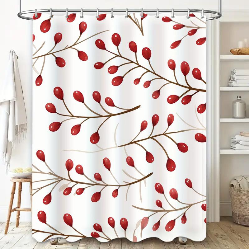 Modern Decorative Shower Curtain Waterproof Bathrooms Decor Redberry Print Home Improvement Decorations for Bathroom White Round