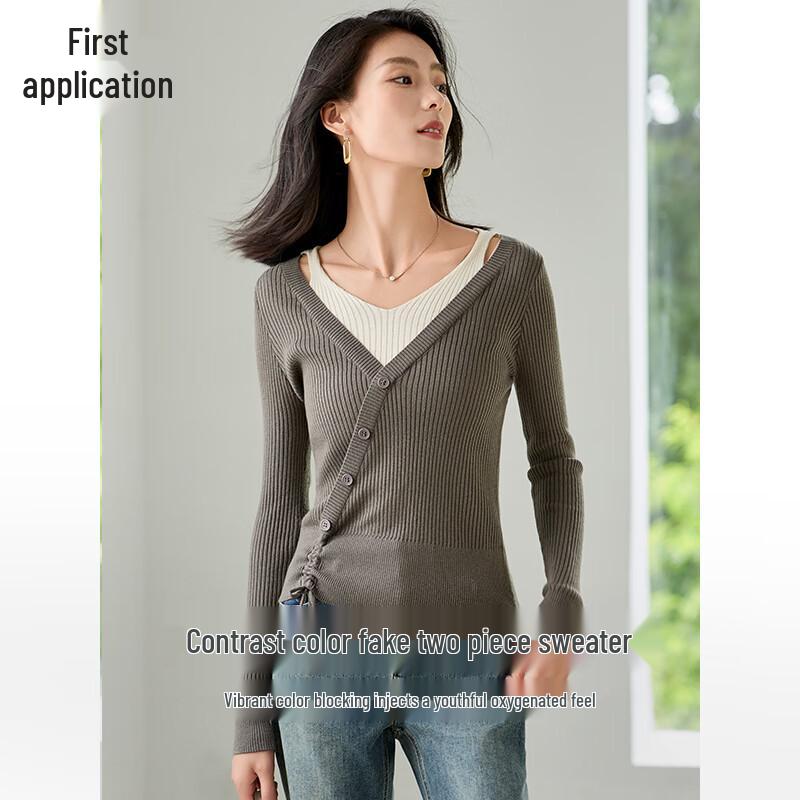 Women's Color-Block Faux Two-Piece Knit Sweater