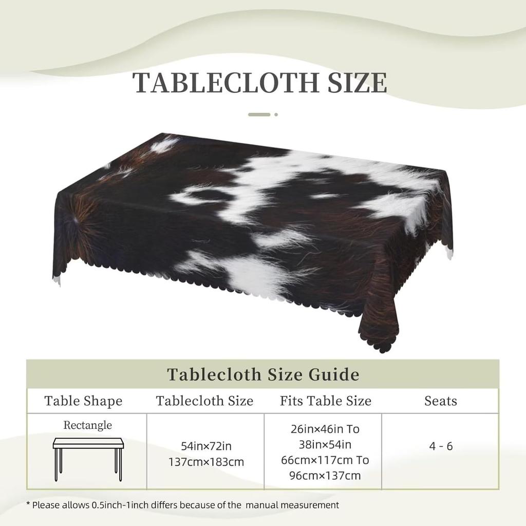 Cow Print Tablecloth Black Brown Cowhide Pattern Cattle Animal Fur Western Farmhouse Table Cover