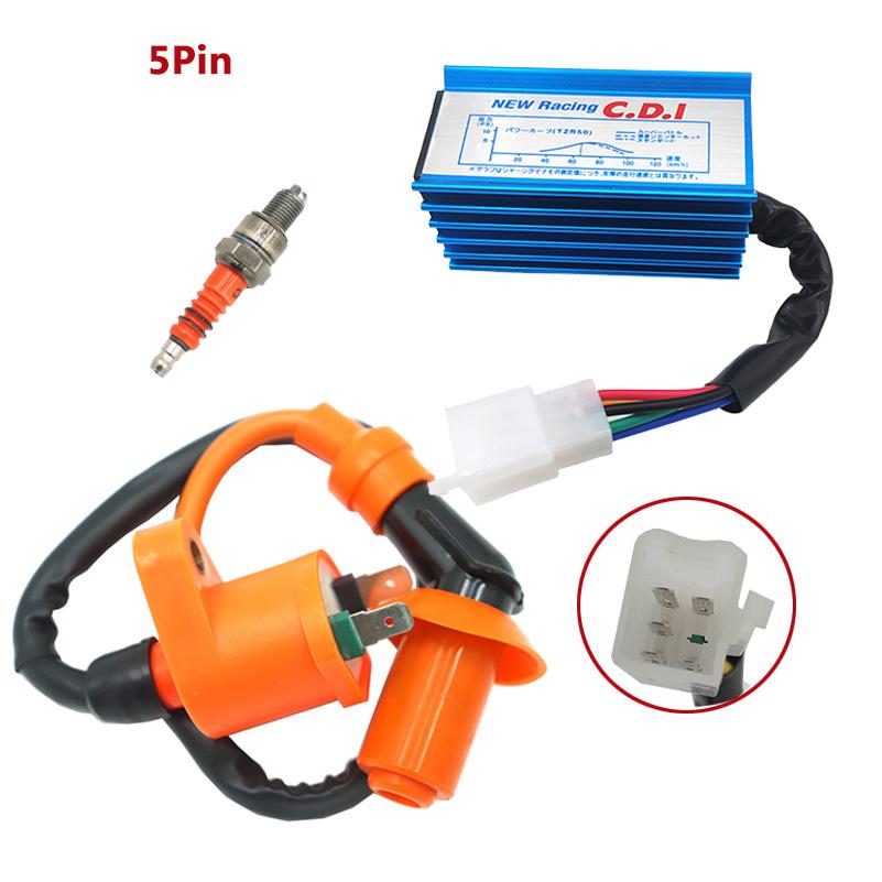 Racing Performance CDI Ignition Coil Spark Plug 5Pin 6Pin/Set for Gy6 150cc 125cc 50cc WEQ Ignition Spark Plug