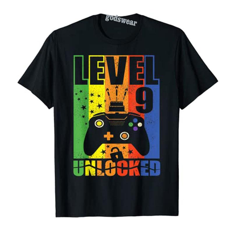 Level 9 Unlocked Birthday Level Up 9th Birthday Gamer T-Shirt Video Game Lover Tee Tops Gifts for Son Boys Clothes S