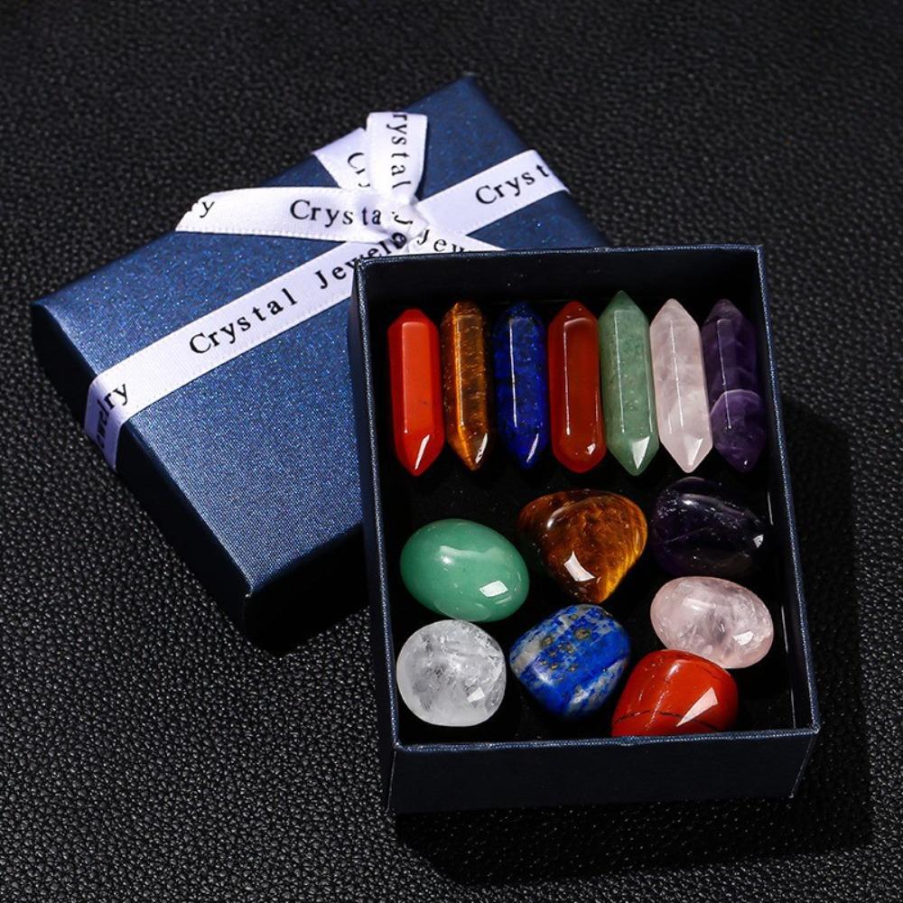 Natural Seven Colors Crystal Stone Single-pointed Hexagonal Column Ore Specimen Ornament Pendant for Men Women Room Jewelry Gift