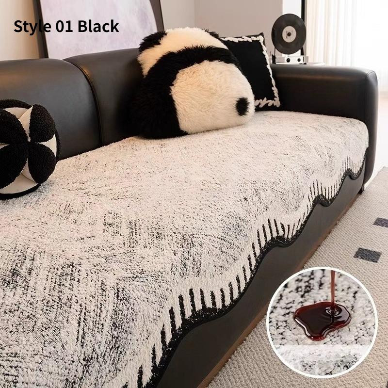 Anti Slip and Oil Proof Sofa Cushion Black White Thick Breathable Sofa Cover Chenier Non Slip Sofa Armrest Towel Backrest Towel Home Art Decoration
