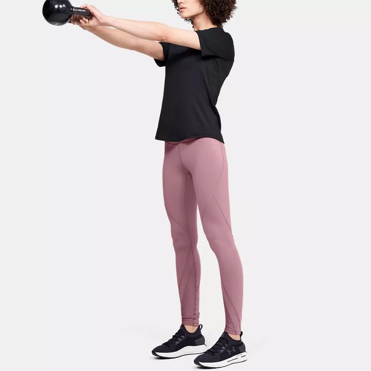 Under Armour Solid Logo Print Sports Fitness Crew Neck Breathable Quick-Dry Lightweight Short Sleeve T-Shirt Women Tops Black 1355583-001