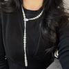 Vintage High Quality Artificial Crystal Pearl Adjustable Gradual Change Size Sweater Chain Necklace Collarbone Chain